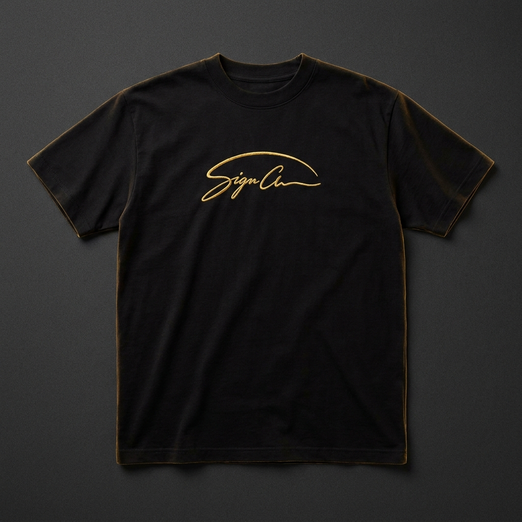 Paris Essential Tee — black, gold signature arc